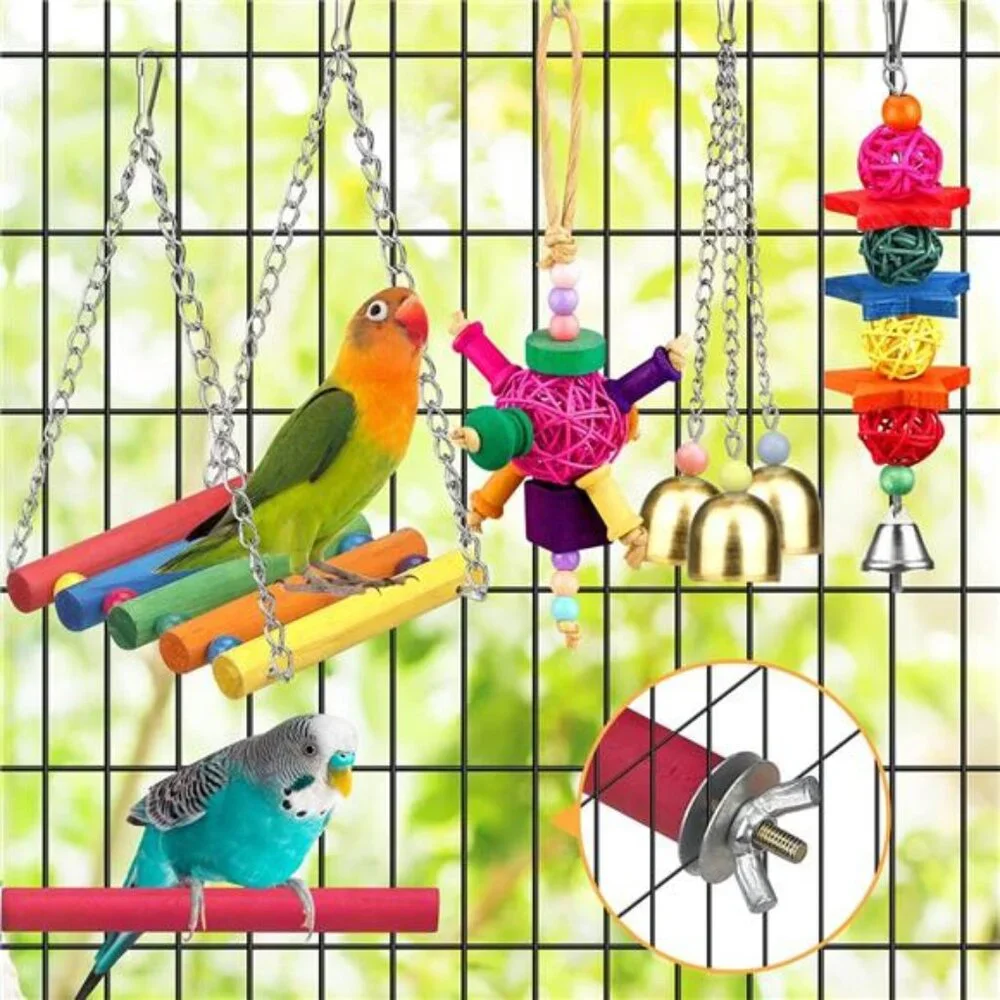 Bird Toys for Conures with Colorful Ladder Hammock Bird Cage Accessories Bird